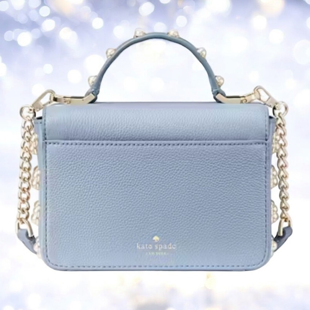 Kate Spade Elegant Pearl-Stud Light Blue Top-Handle Women's Bag EUC - Picture 5 of 15
